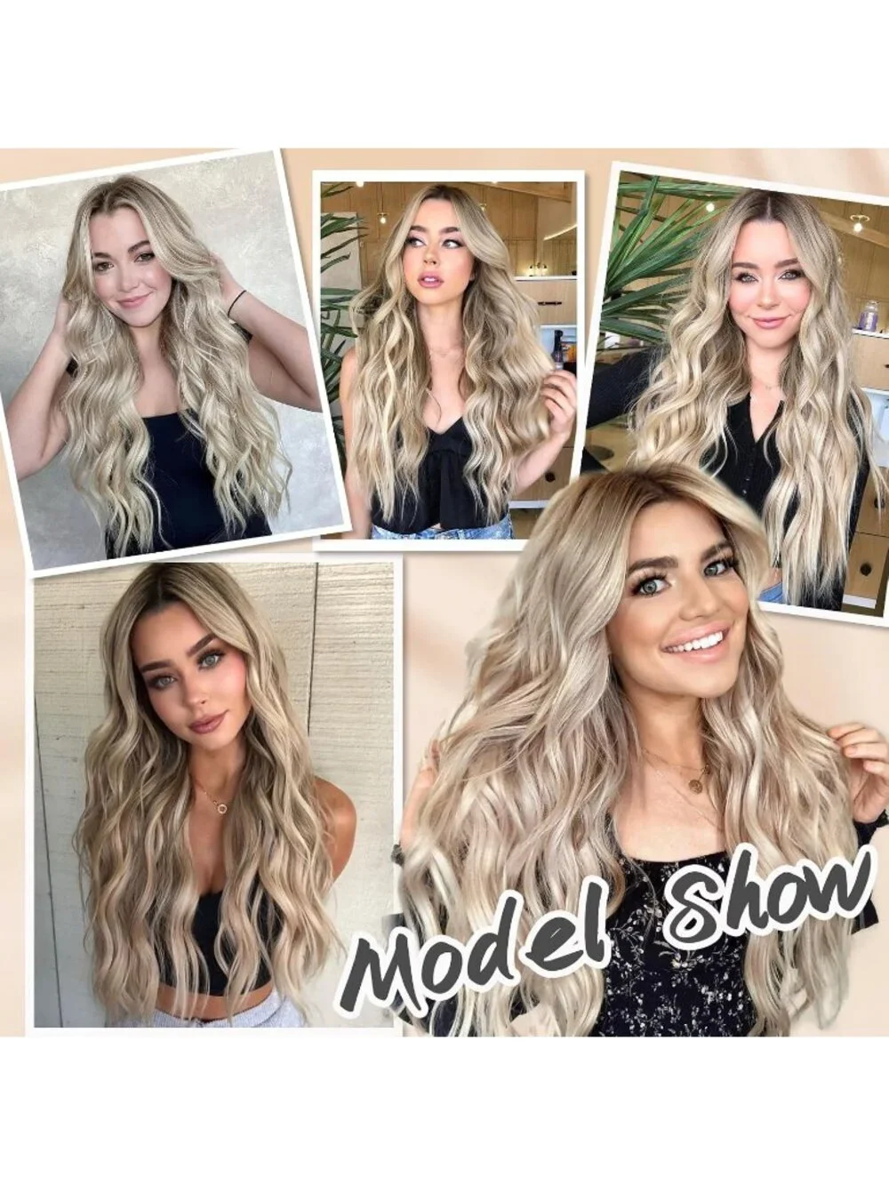 Women's Ash Blonde Natural 26 Inch Natural Looking Heat Resistant Long Wavy Wigs
